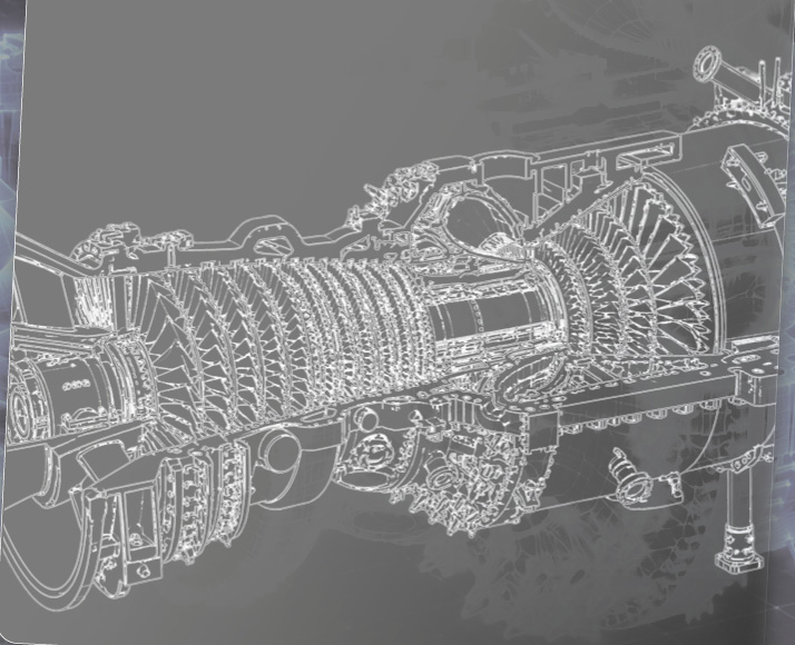Motore a turbina dettagliato con sezioni interne visibili in uno stile tecnico e schematico.

Descrizione generata da AI